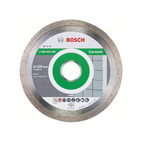 BOSCH Gyémánt vágókorong 125 x 1,6 x 7,0 x 22,2 mm folytonos Standard for Ceramic (2608602202)