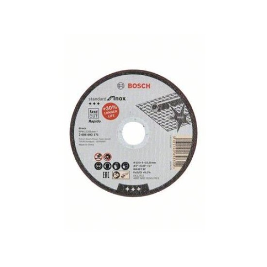 BOSCH Vágókorong fémre 125 x 1,0 x 22,2 mm inox egyenes WA 60 T BF Rapido (2608603171)