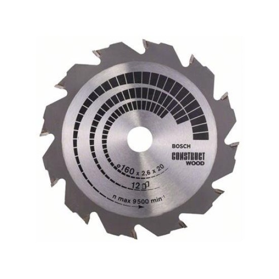 BOSCH Fűrésztárcsa fához 160 x 20/16 x 2,6 mm / 12T Construct Wood (2608640630)