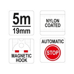 YATO Mérőszalag 5 m x 19 mm, mágneses, nylon bevonatú (YT-7105) YATO Mérőszalag 5 m x 19 mm, mágneses, nylon bevonatú (YT-7105)