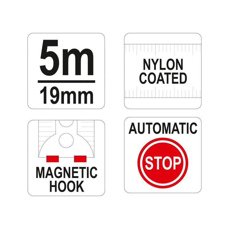 YATO Mérőszalag 5 m x 19 mm, mágneses, nylon bevonatú (YT-7105) YATO Mérőszalag 5 m x 19 mm, mágneses, nylon bevonatú (YT-7105)