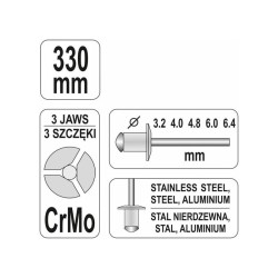 YATO Popszegecsfogó karos CrMo pofa 330 mm (3,2-6,4 mm) (YT-3609) YATO Popszegecsfogó karos CrMo pofa 330 mm (3,2-6,4 mm) (YT-3609)