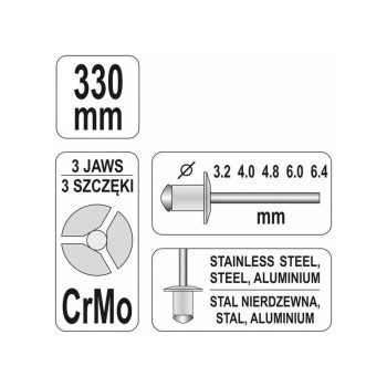 YATO Popszegecsfogó karos CrMo pofa 330 mm (3,2-6,4 mm) (YT-3609)
