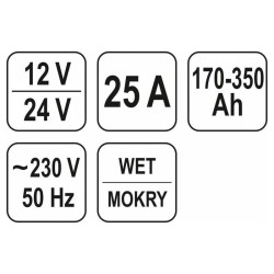 YATO Akkumulátor töltő 12-24 V / 25 A / 170-350 Ah (YT-8305) YATO Akkumulátor töltő 12-24 V / 25 A / 170-350 Ah (YT-8305)
