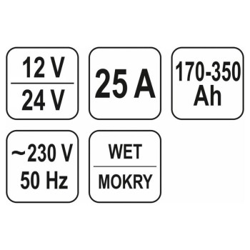 YATO Akkumulátor töltő 12-24 V / 25 A / 170-350 Ah (YT-8305) YATO Akkumulátor töltő 12-24 V / 25 A / 170-350 Ah (YT-8305)