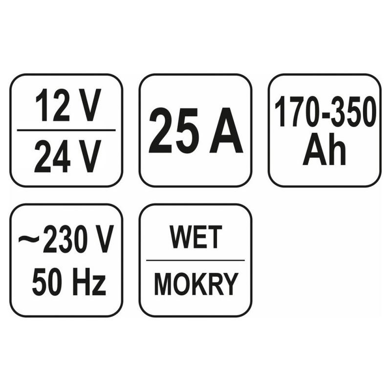 YATO Akkumulátor töltő 12-24 V / 25 A / 170-350 Ah (YT-8305)