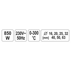 YATO Műanyagcső hegesztő 16-63 mm 0-300 °C 850 W (YT-82250) YATO Műanyagcső hegesztő 16-63 mm 0-300 °C 850 W (YT-82250)