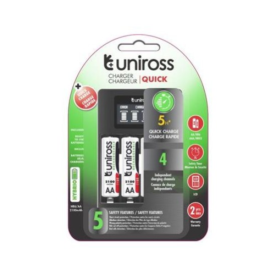 UNIROSS kompakt gyorstöltő + 4db AA/ceruza akkumulátor 1,2 V 2100 mAh (UCU002A)