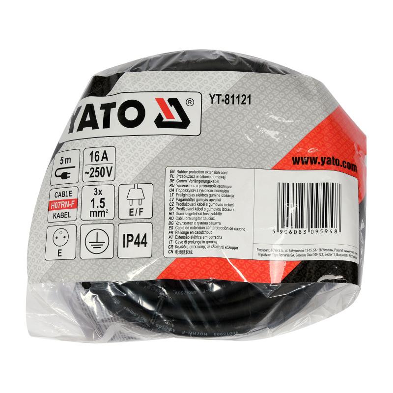 YATO Hosszabbító lengőkábel gumiszigetelt 5 m 3 x 1,5 mm2 (YT-81121) YATO Hosszabbító lengőkábel gumiszigetelt 5 m 3 x 1,5 mm2 (YT-81121)