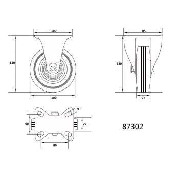 VOREL Ipari kerék Fix villás 100 mm 60 kg (87302) VOREL Ipari kerék Fix villás 100 mm 60 kg (87302)