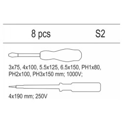 YATO Csavarhúzó készlet 8 részes 1000 V-ig szigetelt (fiókbetét) (YT-55462)