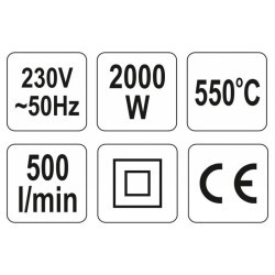 YATO Hőlégfúvó + tartozékok 550 °C 2000 W (YT-82291)