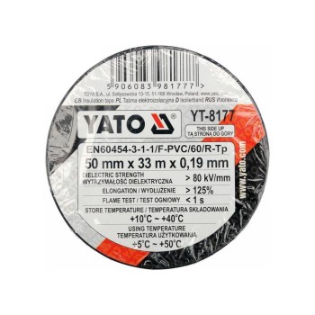 YATO Szigetelőszalag 50 x 0,19 mm x 33 m fekete (YT-8177)