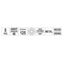 YATO Tépőzáras fíbertárcsa 125 mm / P40 8 lyukas (5 db/cs) (YT-83451) YATO Tépőzáras fíbertárcsa 125 mm / P40 8 lyukas (5 db/cs) (YT-83451)