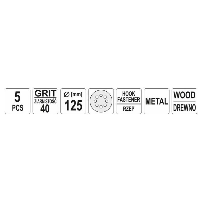 YATO Tépőzáras fíbertárcsa 125 mm / P40 8 lyukas (5 db/cs) (YT-83451)