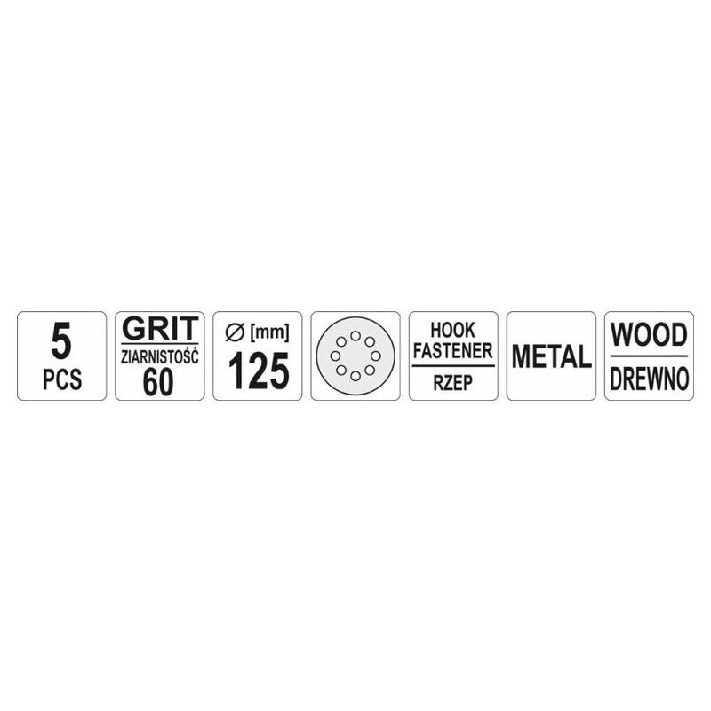 YATO Tépőzáras fíbertárcsa 125 mm / P60 8 lyukas (5 db/cs) (YT-83452) YATO Tépőzáras fíbertárcsa 125 mm / P60 8 lyukas (5 db/cs) (YT-83452)