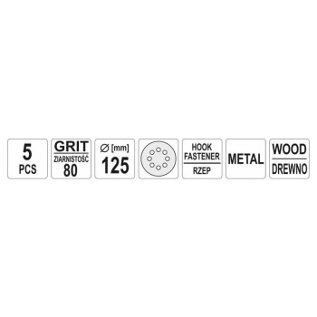 YATO Tépőzáras fíbertárcsa 125 mm / P80 8 lyukas (5 db/cs) (YT-83453)