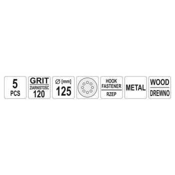 YATO Tépőzáras fíbertárcsa 125 mm / P120 8 lyukas (5 db/cs) (YT-83455)