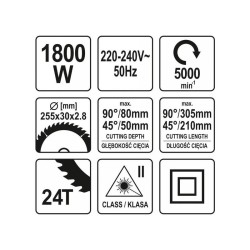 YATO Gérvágó lézeres 255 mm 1800 W (YT-82173) YATO Gérvágó lézeres 255 mm 1800 W (YT-82173)