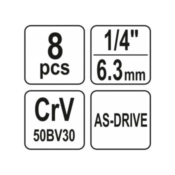 YATO Hosszú dugókulcs készlet 8 részes 1/4' 5,5-13 mm CrV (YT-14431) YATO Hosszú dugókulcs készlet 8 részes 1/4' 5,5-13 mm CrV (YT-14431)