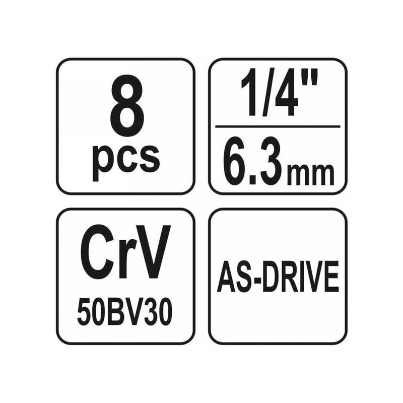 YATO Hosszú dugókulcs készlet 8 részes 1/4' 5,5-13 mm CrV (YT-14431)