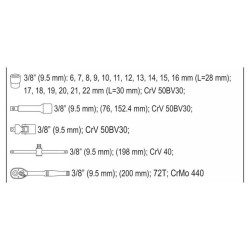 YATO Dugókulcs készlet 22 részes 3/8' 6-22 mm CrV (YT-38561)