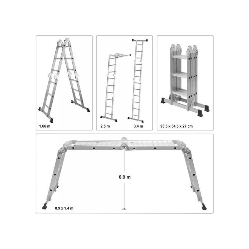VOREL 17704 multifunkciós alumínium létra 4x3 fokos 150 kg terhelés VOREL 17704 multifunkciós alumínium létra 4x3 fokos 150 kg terhelés