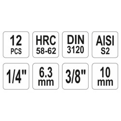 YATO Bit dugókulcs készlet 12 részes Torx 1/4', 3/8' CrV (YT-04331)
