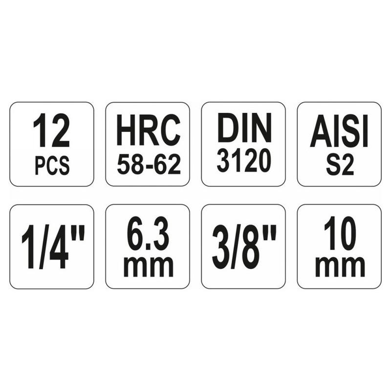 YATO Bit dugókulcs készlet 12 részes Torx 1/4', 3/8' CrV (YT-04331)