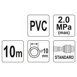 YATO Pneumatikus tömlő gyorscsatlakozóval 10 mm x 10 m, 2,0 MPa (YT-24224) YATO Pneumatikus tömlő gyorscsatlakozóval 10 mm x 10 m, 2,0 MPa (YT-24224)