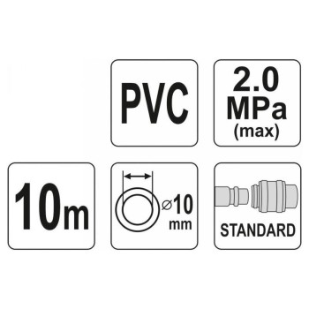 YATO Pneumatikus tömlő gyorscsatlakozóval 10 mm x 10 m, 2,0 MPa (YT-24224)