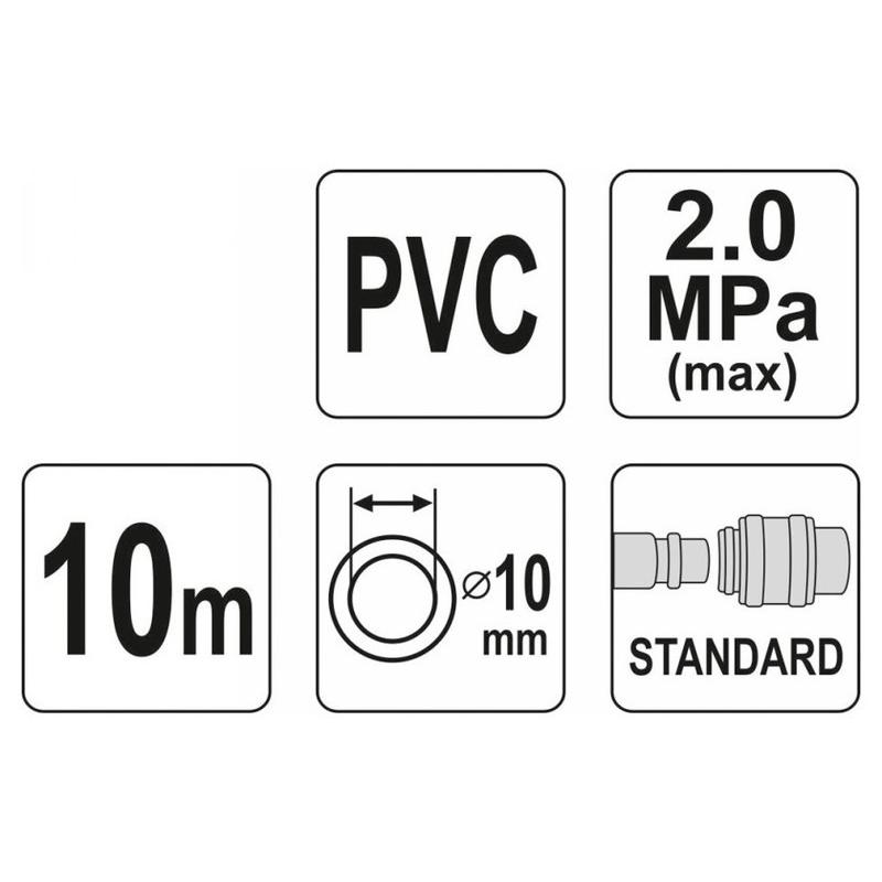 YATO Pneumatikus tömlő gyorscsatlakozóval 10 mm x 10 m, 2,0 MPa (YT-24224)