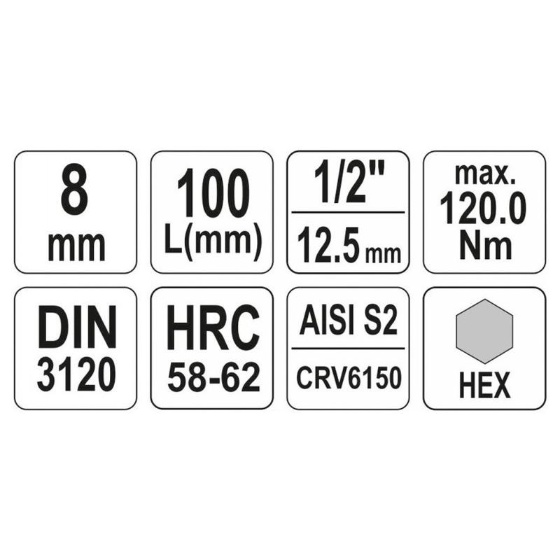 YATO Hosszú bit dugókulcs Imbusz 1/2' 8 mm CrV (YT-04394) YATO Hosszú bit dugókulcs Imbusz 1/2' 8 mm CrV (YT-04394)
