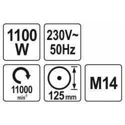 YATO Sarokcsiszoló 125 mm 1100 W (YT-82100) YATO Sarokcsiszoló 125 mm 1100 W (YT-82100)