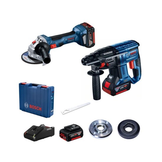 BOSCH Akkus sarokcsiszoló GWS 180-LI + Akkus fúrókalapács GBH 180-LI (2 x 4,0 Ah + töltő) XL BOXX (0615990N05)