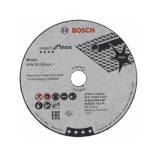 BOSCH Vágókorong fémre 76 x 1,0 x 10 mm egyenes Expert for Inox (5 db/cs) (2608601520)