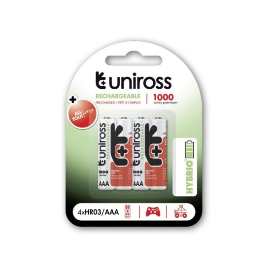 UNIROSS AAA/mikro akkumulátor 1,2 V 1000mAh (4 db/cs) (UH4AAA1000)