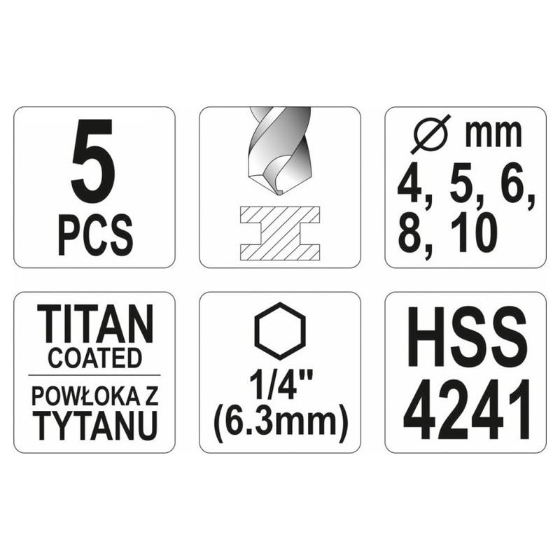 YATO Csigafúró készlet bit befogású 5 részes HSS Ti (YT-44700)