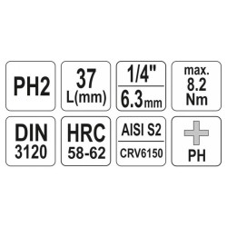 YATO Bit dugókulcs Phillips 1/4' PH2 CrV (YT-04412) YATO Bit dugókulcs Phillips 1/4' PH2 CrV (YT-04412)