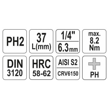 YATO Bit dugókulcs Phillips 1/4' PH2 CrV (YT-04412)