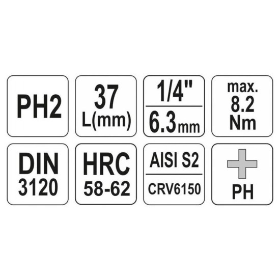 YATO Bit dugókulcs Phillips 1/4' PH2 CrV (YT-04412) YATO Bit dugókulcs Phillips 1/4' PH2 CrV (YT-04412)