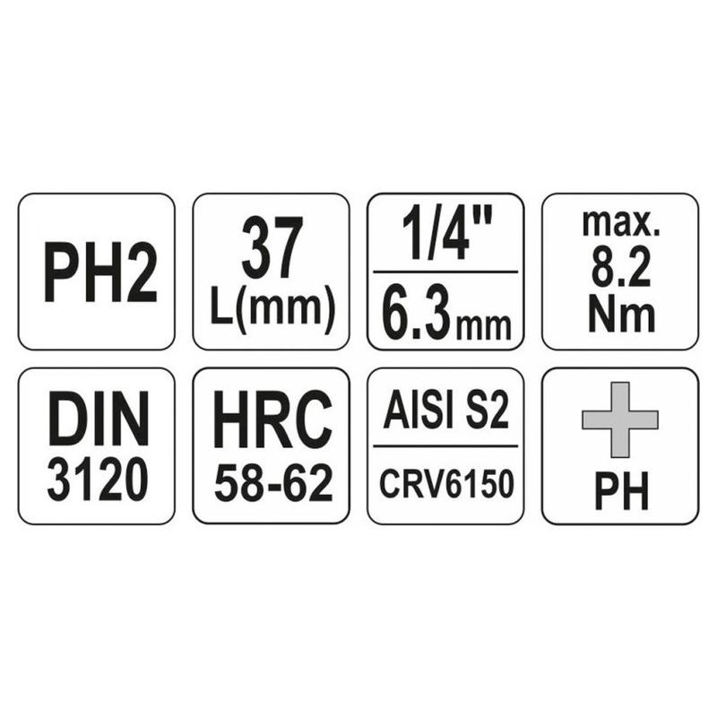 YATO Bit dugókulcs Phillips 1/4' PH2 CrV (YT-04412)