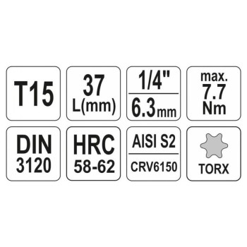 YATO Bit dugókulcs Torx 1/4' T15 CrV (YT-04303)