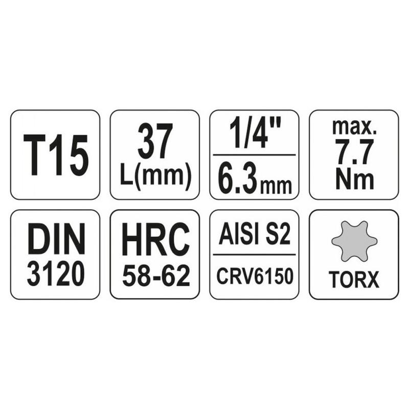 YATO Bit dugókulcs Torx 1/4' T15 CrV (YT-04303)