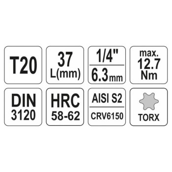 YATO Bit dugókulcs Torx 1/4' T20 CrV (YT-04304) YATO Bit dugókulcs Torx 1/4' T20 CrV (YT-04304)