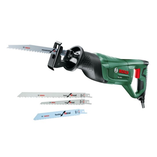 BOSCH Szablyafűrész PSA 700 E + 3 részes fűrészlap készlet / 710 W (06033A7001)