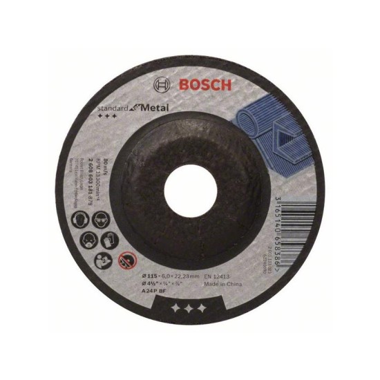 BOSCH Tisztítókorong fémre 115 x 6,0 x 22,2 mm hajlított Standard for Metal A 24 P BF (2608603181)