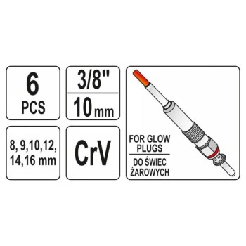 YATO Csuklós izzítógyerta-kulcs 6 részes 3/8' CrV (YT-05339) YATO Csuklós izzítógyerta-kulcs 6 részes 3/8' CrV (YT-05339)
