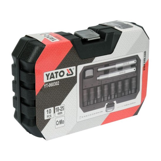 YATO Gépi dugókulcs készlet 10 részes 18-25 mm biztonsági kerékcsavarokhoz (YT-060302)