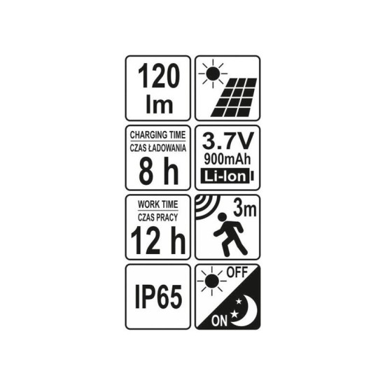 YATO Napelemes fali LED lámpa 3,7 V (YT-81855) YATO Napelemes fali LED lámpa 3,7 V (YT-81855)